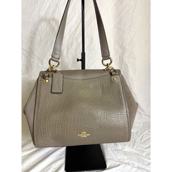 Coach Taupe Pebbled Leather Turnlock Satchel – Chic & Timeless Elegance - Picture 2 of 5
